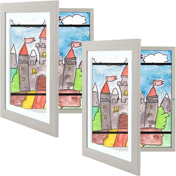 Golden State Art, 10x12.5 Kids Art Frames, Front-Opening Picture Frame Great for Kids Drawings, Artworks, Children Art Projects, Schoolwork, Home or Office (Grey Set of 2)