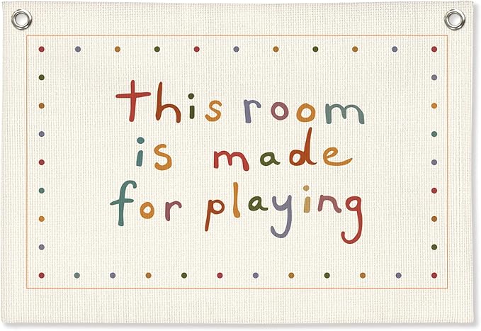 Playroom Decor Wall Banner "This Room Was Made For Playin'" 20x30 Inch - Nursery Canvas Art, Kids Bedroom Hanging, Linen Toddler Play Area Sign, Children's Canvas Flag Decor