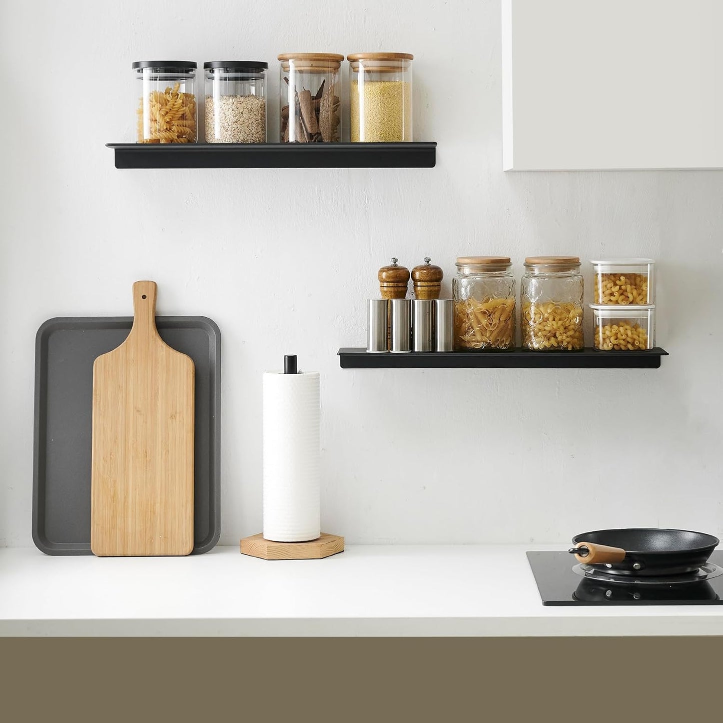 JOOM Small Metal Wall Floating Shelf - Metal Wall Shelf, Black Floating Shelf, Small Bathroom Shelf, Display Shelves for Living Room/Kitchen/Bedroom (Black, 8Inch)