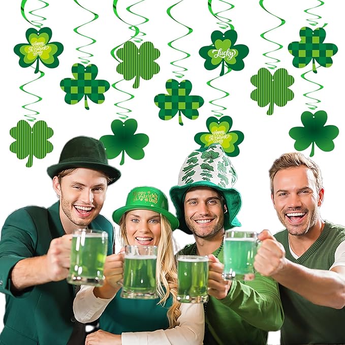 St-Patrick's Day Decorations Banner Streamers - 20Pcs Green Shamrock St. Saint Patricks Day Baby Shower Decorations Hanging Swril Garland,Irish Birthday Party Lucky Window Decor Supplies Burgleda