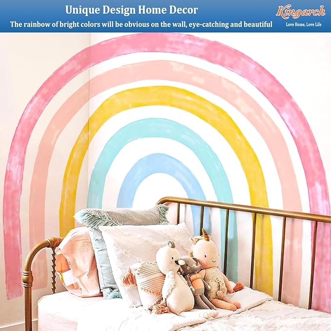 Large Watercolor Rainbow Wall Decals, Colorful Peel and Stick Fabric Nursery Wall Decor, Removable Home Room Wall Decor Murals Stickers for Kids Girls Toddler Bedroom Living Room Playroom