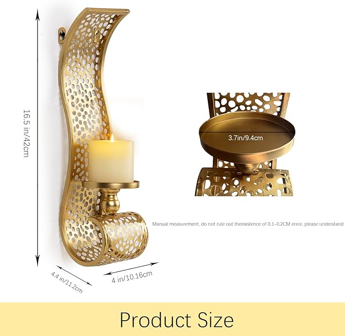 Gold Candle Sconces - Metal Wall Candle Holders for Living Rooms hallways Decorative Set of 2