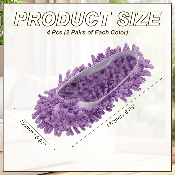 uxcell 4 Pcs Mop Slippers, Mop Socks Microfiber Shoe Covers Washable Mopping Slippers for Floor Cleaning Office Home Use Women Men, White Trim, Purple