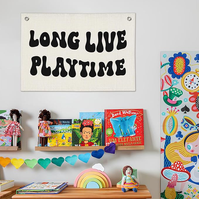 Playroom Decor, Play Room Wall Decor, Long Live Playtime Banner, Boyhood Banner Wall Hanging Banner Flag for Toddler Boy Kids Room Nursery Playroom 20x30