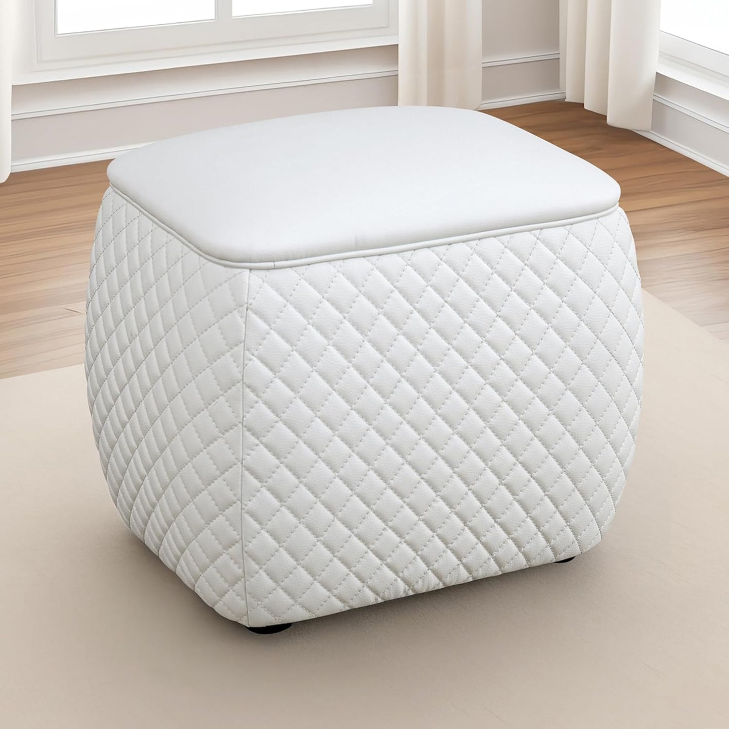 Ottoman Rectangular Storage Ottoman Bench, Faux Leather Footrest, Stool Footstool for Living Room, Bedroom, Entryway, White, 19.5"x15.5"x18"