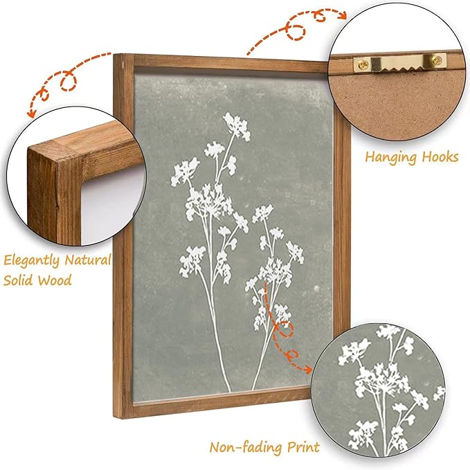 Liswit Framed Boho Wall Art Set of 4 for Wooded Minimalist Botanical Print Wall Art for Rustic Vintage Farmhouse Home Kitchen Wall Decor (Brown, 8"x10")