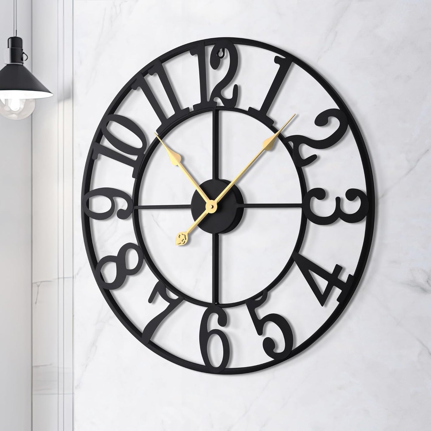 LEIKE 31 Inch Extra Large Wall Clock, Retro Decorative Oversized Silent Little Ticking Battery Operated,Black Metal Arabic Numerals Wall Clocks for Living Room,Office,Entrance Farmhouse Decor