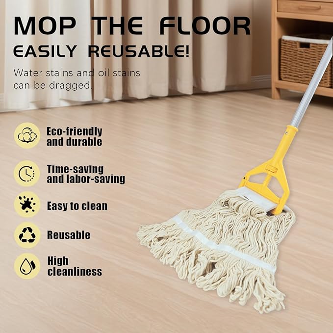 Mop Head Replacement,Commercial Mop Heads,Cotton Washable Industrial Mop Head,6 Inch Heavy Duty Mop Heads,Wet Industrial Cleaning Mop Head for Home,Industrial and Commercial Use Clean（White）