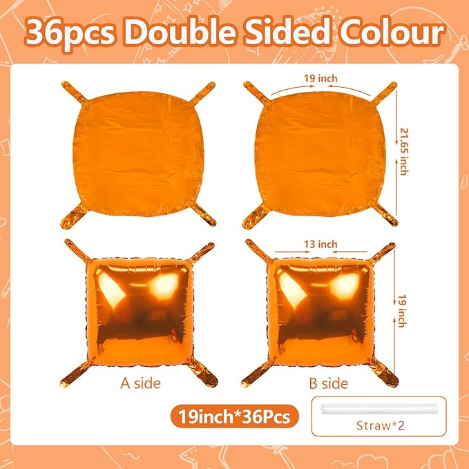 NISOCY 36PCS Orange Square Foil Balloons Wall Backdrop Double Sided Orange Balloon Tunnel Arch Kit for Birthday Graduation Wedding Halloween Thanksgiving Baby Shower Party Decorations