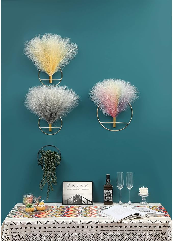 Pretty Jolly Wall Decor Metal Vase Decoration Holder, Mounted Artificial Flowers, Black Fake Wheat 2 Pack, Art Greenery, Farmhouse, Boho