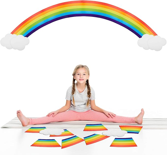 Sumind 10 Pcs Jumbo Rainbow Wall Decal Cardboard Cutouts Bulletin Board Set Paper Cloud with Glue Point Dot Colorful Giant Rainbow Decoration for Girls Birthday Party Backdrop Photobooth Room Decor