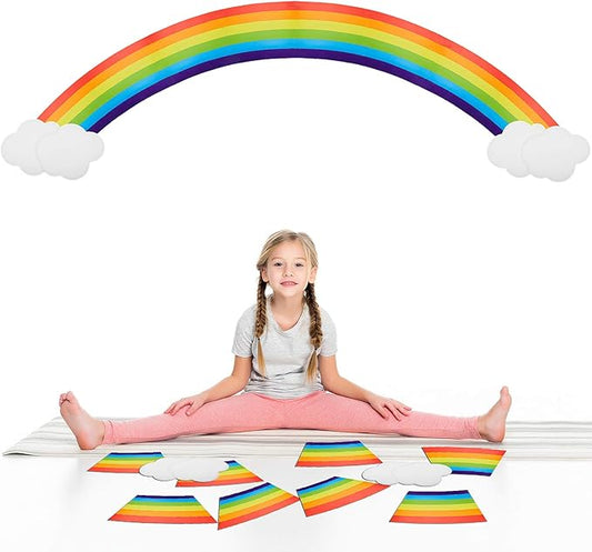 Sumind 10 Pcs Jumbo Rainbow Wall Decal Cardboard Cutouts Bulletin Board Set Paper Cloud with Glue Point Dot Colorful Giant Rainbow Decoration for Girls Birthday Party Backdrop Photobooth Room Decor