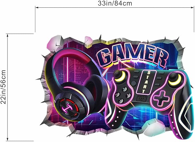 Gamer Wall Decals for Kids Boys: Peel and Stick Cool Gaming Video Gameing Wall Stickers - Wall Decor Art Kids Supplies Ages 1-12 Year