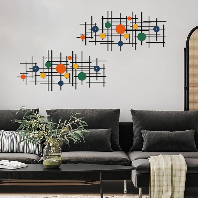ruelen Set of 2 Minimalist Geometric Wall Decor - Modern Metal Wall Art for Living Room, Bedroom & Office – Abstract 2D Design in Bright Colorful Style