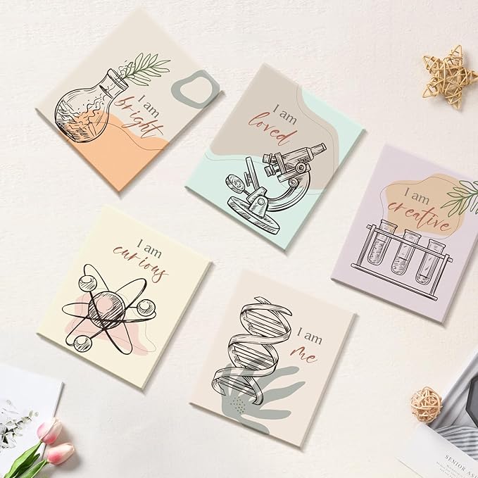 CHDITB Chemical Science Art Print For Classroom, Boho Funny Chemistry Motivational Poster Set Of 6(8x10inch) Middle School Science Explore Canvas Framed Wall Art For Laboratory Lab Library Decor