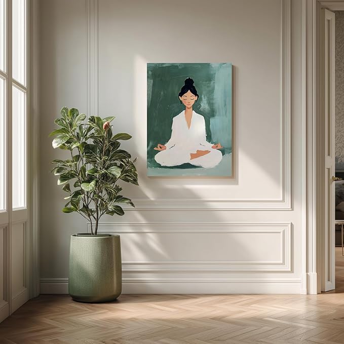 GELDSTEI Framed Zen Wall Art, Tranquil Meditation Wall Decor, Yoga Girl Canvas Painting, Spiritual Aesthetic Picture, Calming Mindfulness Poster Print for Living Room Spa Yoga Studio 12x16 Inch