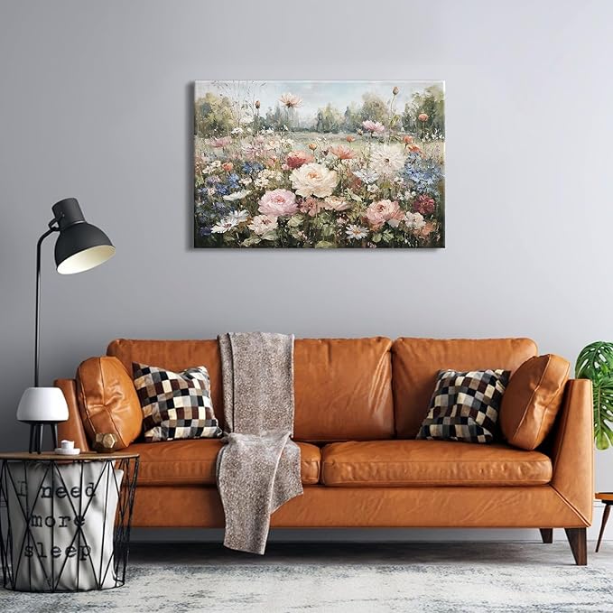 Vintage Wildflowers Wall Art Roses Daisy Canvas Painting for Living Room Farmhouse Colorful Flower Canvas Prints Rustic Country Nature Floral Landscape Artwork for Bedroom Home Decorations 24x36"