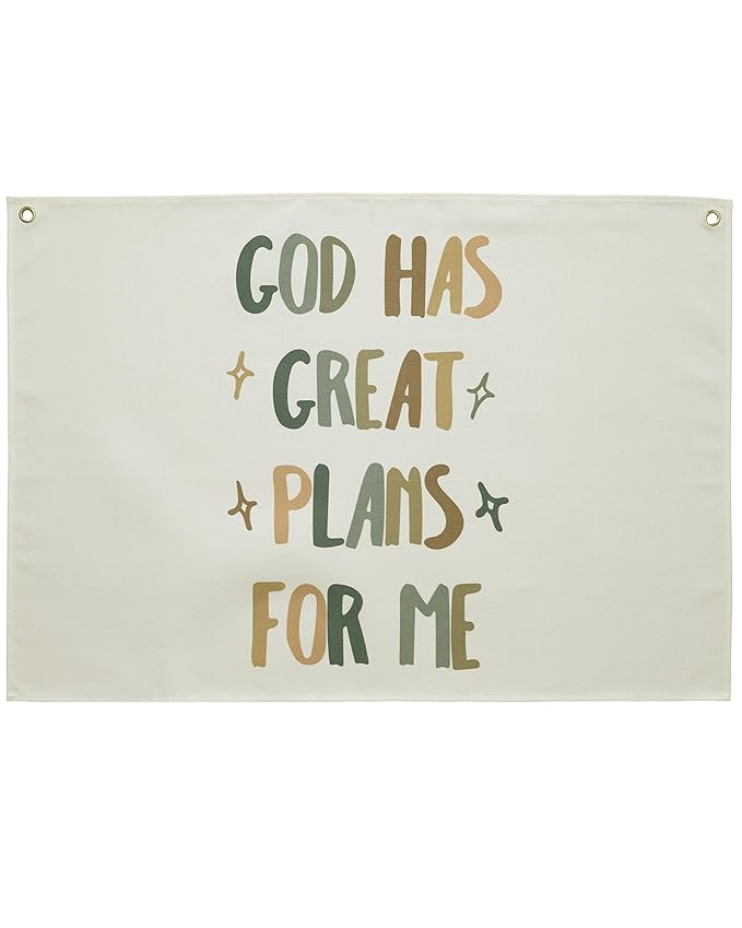 Rectangular Christian Bible Verse Scripture Canvas Banner Wall Decor Flag Sign for Baby Girl Kids,Nursery Bedroom Nursery Wall Decor,Baby Shower Baptism Christmas Gift-God Has Great Plans