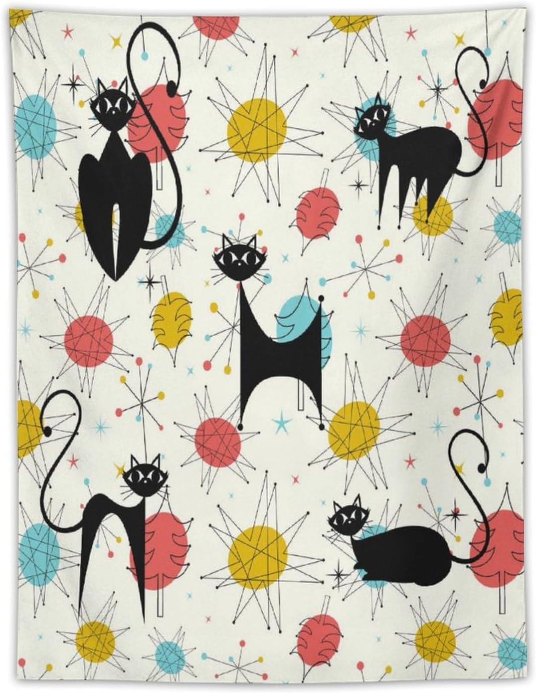 ICMOLYYENLO Abstract Cat Tapestry, Medieval Abstract Atomic Star Cat Vintage Home Wall Hanging Art Tapestry for Bedroom Living Room Dormitory 40x60 Inch