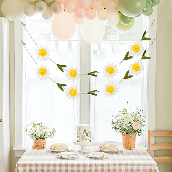 Daisy Paper Garland Boho Daisy Flower Banner Spring Hanging Garland Floral Party Banner Paper Flower Strings for 1st Birthday Baby Shower Nursery Party Supplies