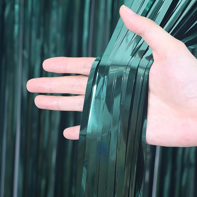 3.3 x 6.6 ft Foil Fringe Backdrop Curtains, Tinsel Streamers Party Decorations, Fringe Backdrop for Birthday, Baby Shower, Gender Reveal, Graduation (9, Retro Green)
