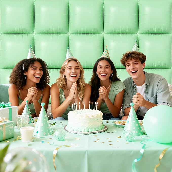 NISOCY 25PCS Pastel Green Square Foil Balloons Wall Backdrop Double Sided Macaron Green Balloons Arch Kit for Birthday Easter Baby Bridal Shower Anniversary Wedding Gender Reveal Party Decorations