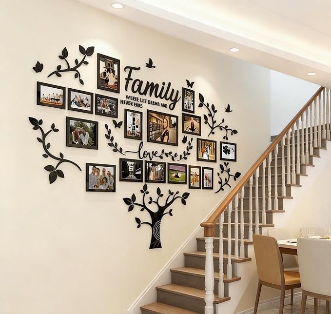 Picture Frames Collage Wall Decor - Family Tree Wall Decor for Living Room 4x6 5x7 8x10 11x14 3D DIY-Acrylic Family Wall Decor Photo Collage Frame for Wall