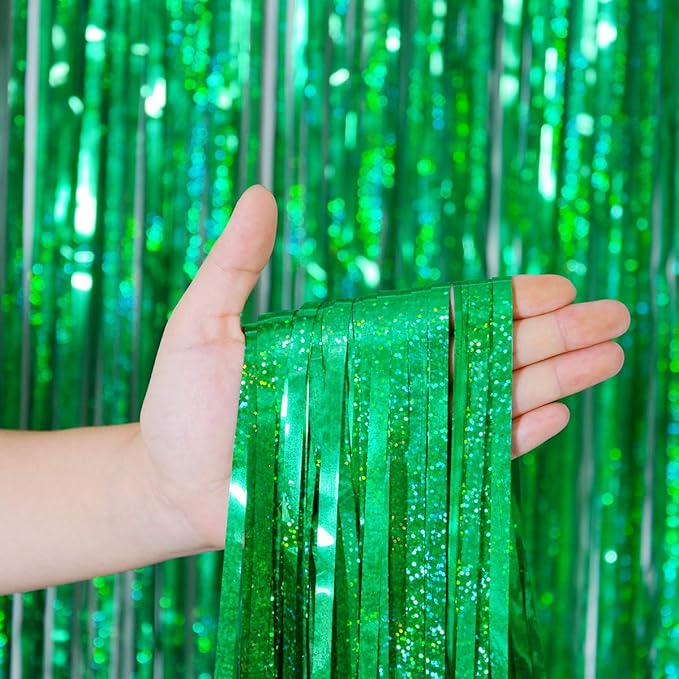 St Patricks Day Decorations Green Fringe Curtain Backdrop 3 Pack 3.2 x 8.2 ft Foil Party Decorations for Birthday, Baby Shower & Graduation – Melsan