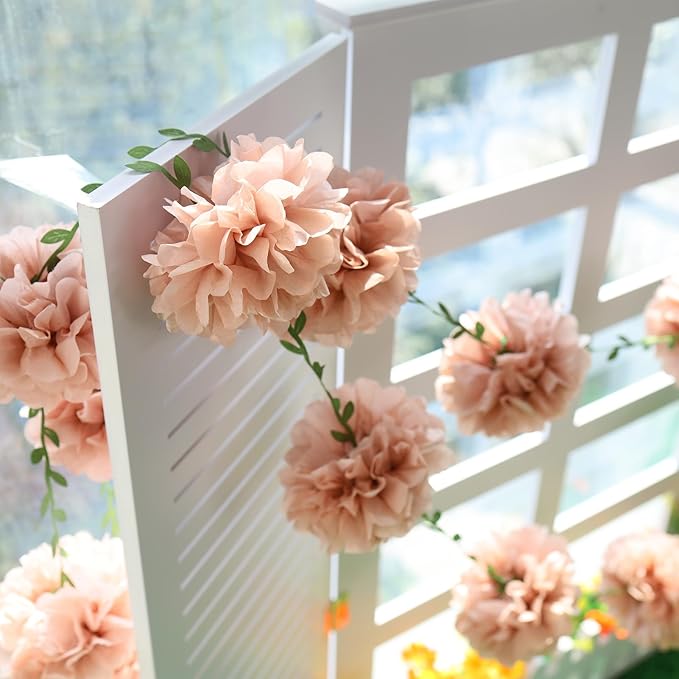 Homarkable Nude Pink Tissue Paper Pom Pom Garlands, Paper Flowers for Birthday Decorations, Baby Shower, Wedding Engagement, Bridal Shower, Spring Summer Party Decorations, 4 Pcs