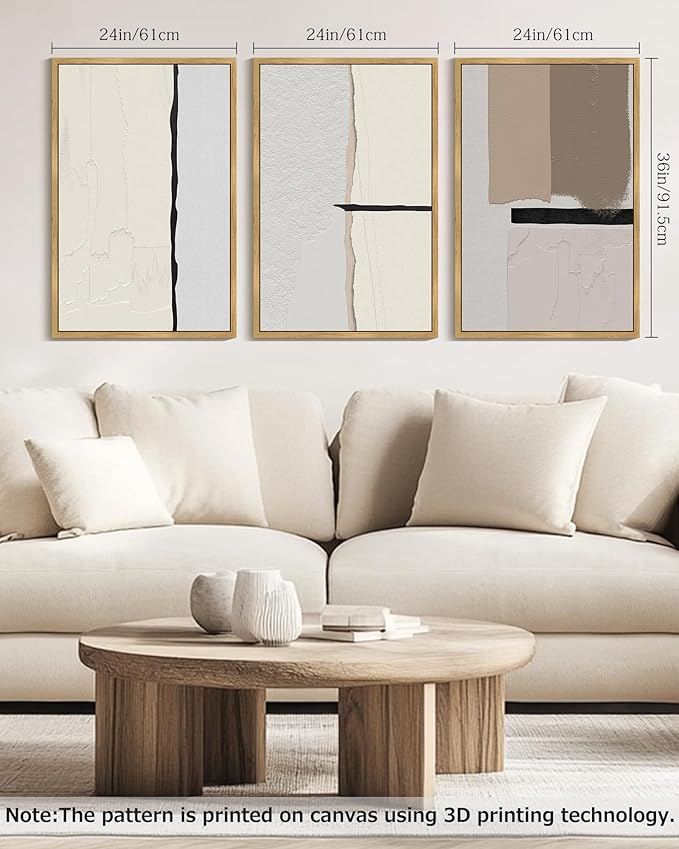 Drsoum Morden Abstract Wall Art Framed Neutral Beige Mid Century Textured Prints Minimalist Artwork Hallway Bedroom Ready to Hang 24x36in Natural Framed