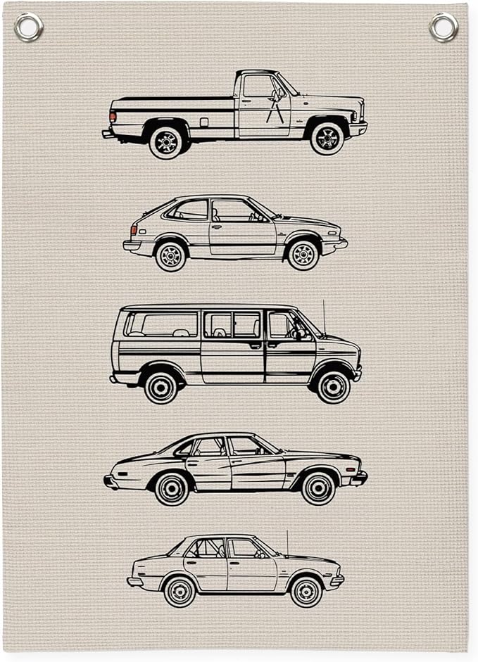 Toddler Boy Room Decor, Vintage Car Wall Decor Canvas Banner,Car Playroom Decor Wall Hanging Flag Banner for Little Boy Bedroom,Playroom Nursery 18x25 Inch