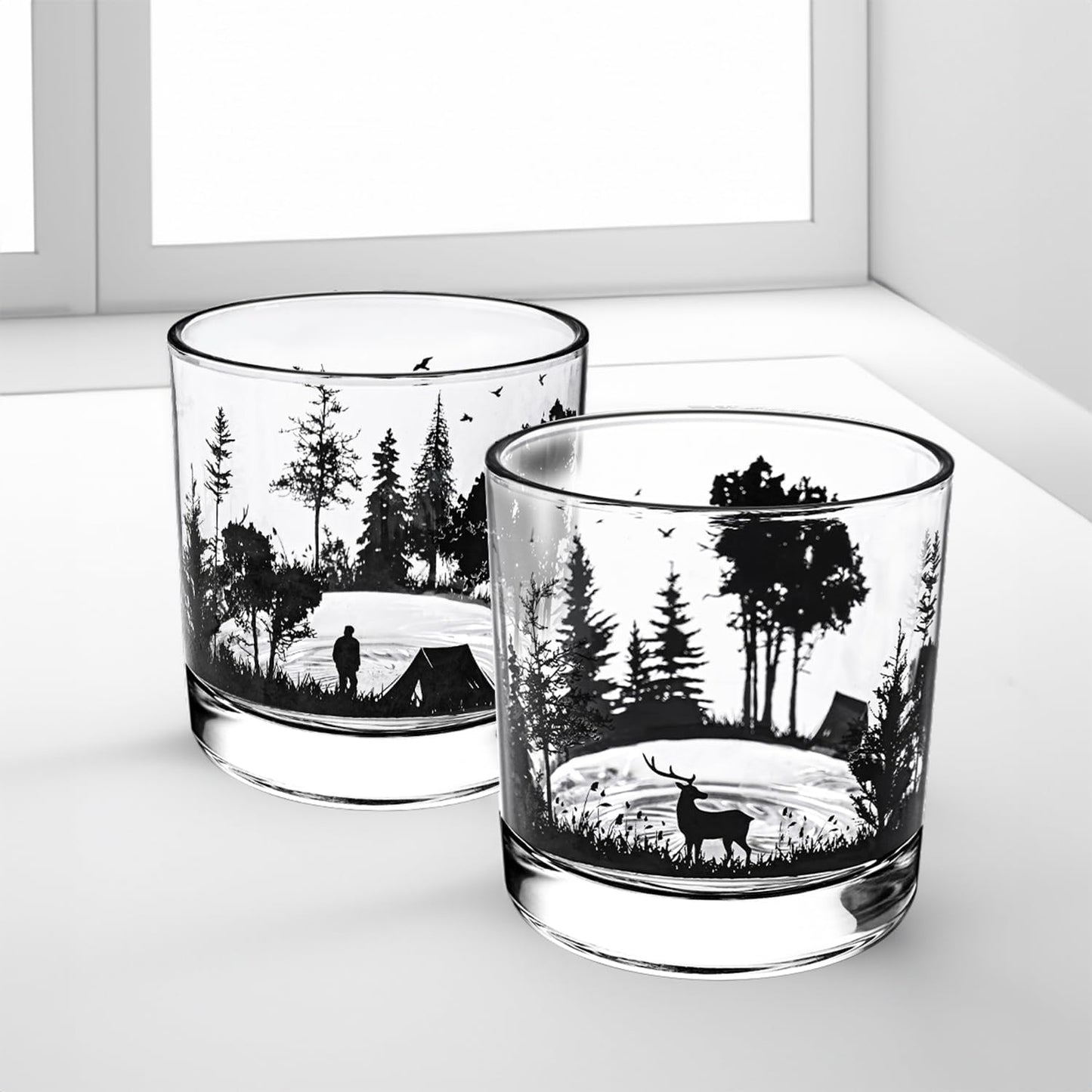 Old Fashioned Whiskey Glasses, Stemless Wine Glasses with Gift Box, 10Oz Rocks Glass for Scotch Cocktail Bourbon Vodka Liquor, Unique Gifts for Dad, Husband, Father's Day, Anniversary
