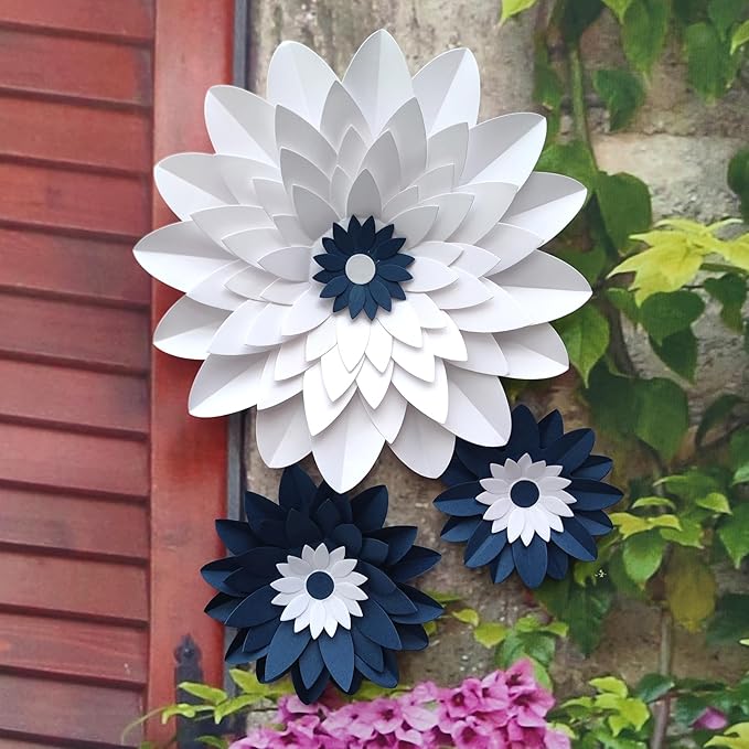 Navy Blue and White Paper Flowers for Baby Boy Shower Nautical Wedding & Bridal Shower Birthday Bachelorette Navy Blue Anniversary Party Decorations 12"-5" Pack of 6