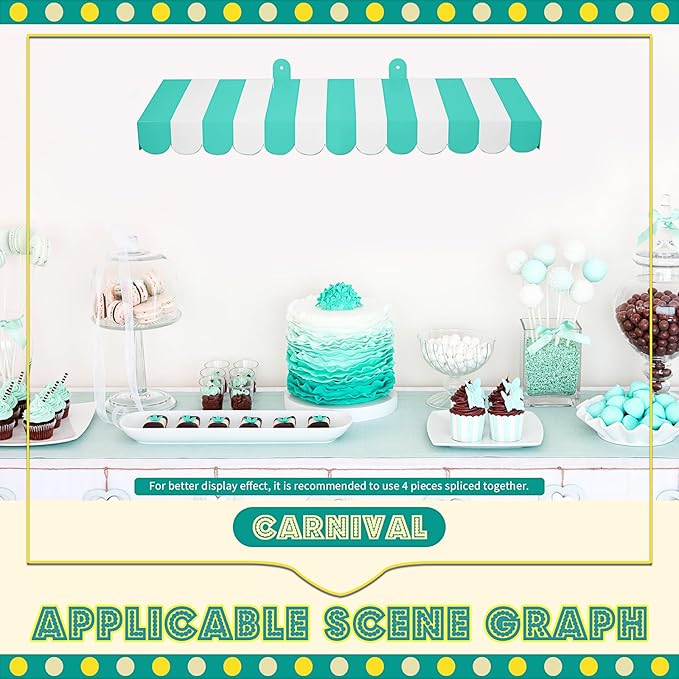 Boao 4 Pack Circus Awning Decoration 3D Stripe Cardboard Awning Carnival Wall Decor Circus Party Favors for Lemonade Stand Bakery Ice Cream Truck Bulletin Board Decor(White and Green)