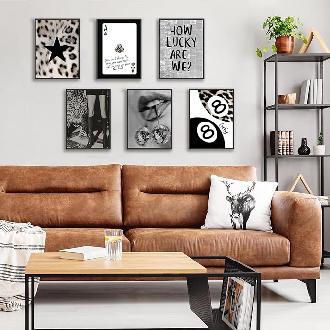 Trendy Leopard Wall Art Black And White Leopard Wall Decor Lucky 8 Ball Y2k Posters Prints Funky Cheetah Aesthetic Canvas Painting for Girls Room Bedroom Apartment Dorm Set of 6 (12x16 Unframed)