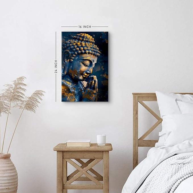 Buddha Wall Art Zen Wall Decor Buddhism Canvas Painting Prints Abstract Buddhist Statue Poster Framed Religious Meditation Artwork for Spa Yoga Living Room Bedroom Bathroom Home Decorations 16x24
