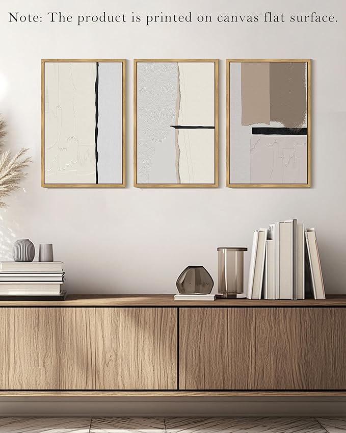 Drsoum Morden Abstract Wall Art Framed Neutral Beige Mid Century Textured Prints Minimalist Artwork Hallway Bedroom Ready to Hang 16x24in Natural Framed
