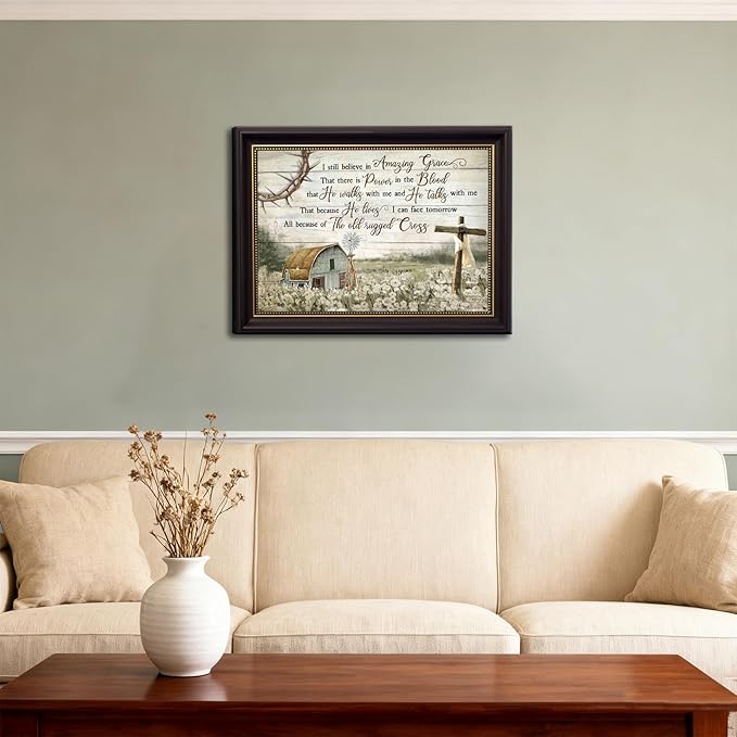 HDXUFJQ Dark Brown Framed Christian Wall Art Barn Windmill Canvas Wall Decor Religious Cross Wall Art I Still Believe In Amazing Grace Picture Print Christian Prayer Decor Paintings(16"x24")