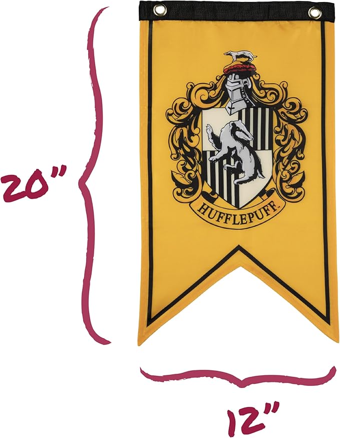 Conquest Journals Harry Potter Wizarding House Banner Flag Set, 12'' x 20'' Polyester Flags, Set of 5 Includes Hogwarts Crest, Gryffindor, Slytherin, Ravenclaw & Hufflepuff Banners, Birthday Party