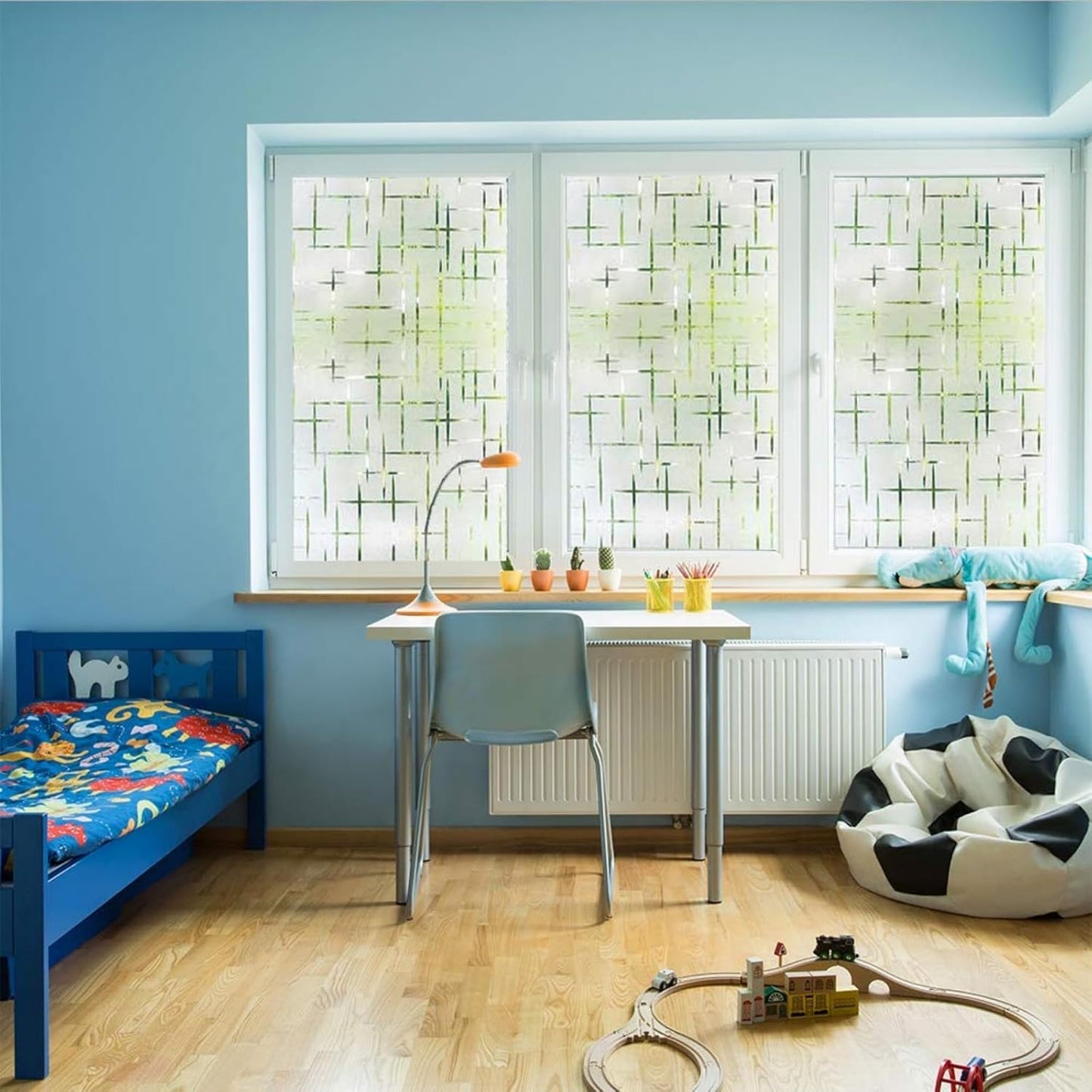 Finnez Frosted Window Film Non-Adhesive, Frosting Privacy Film for Glass Windows, Self Static-Cling Decorative Window Cling for Home Office UV Protection Cross Pattern, 23.6 x 157.4 inches