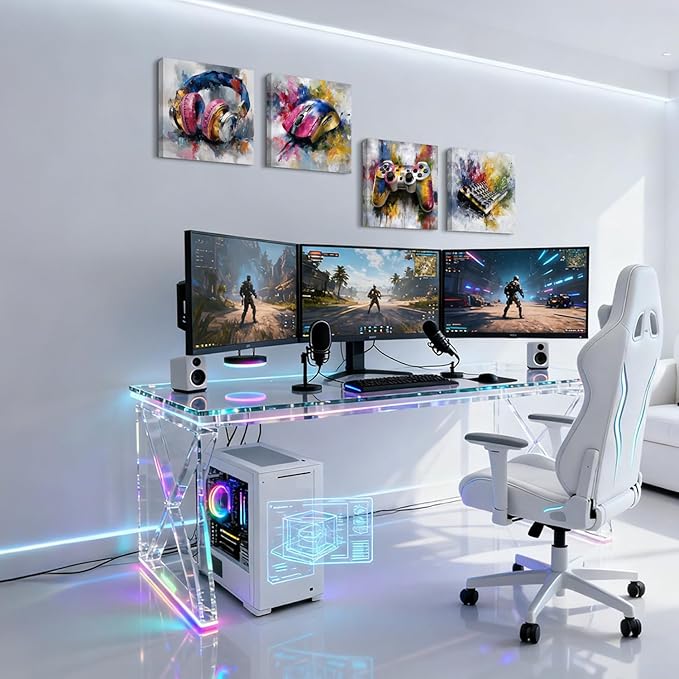 Graffiti Gaming Wall Art Colorful Gamer Wall Decor Abstract Video Game Controller Headphones Pictures Canvas Print Street Pop Painting Cool Artwork Teen Boys Bedroom Playroom Home Decoration 12x12” 4P