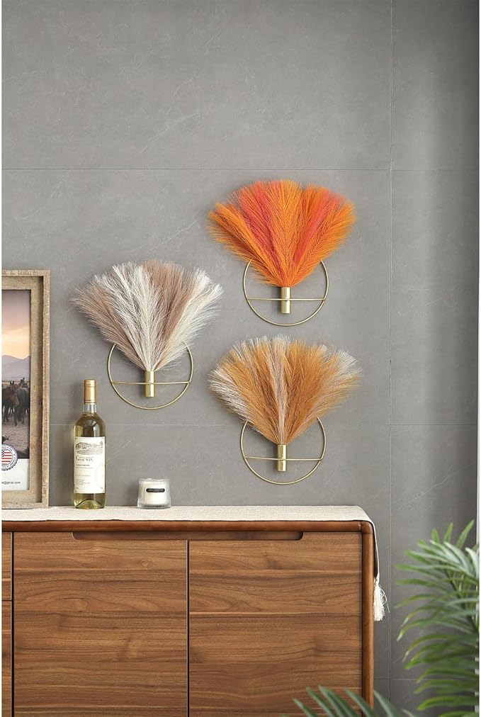 Pretty Jolly Boho Wall Art, Hanging Artificial Pampas Display, 2 Pack - Turmeric, Gold, OldOrange - Living Room, Bedroom, Bathroom, Dining Room