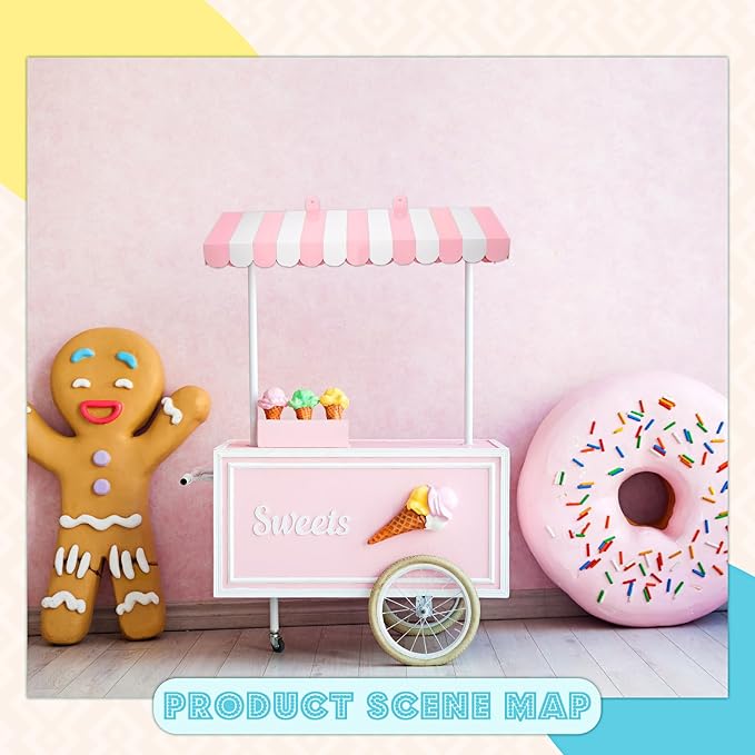 Boao 4 Pack Pink Circus Awning Decoration 3D Pink and White Stripe Cardboard Awning Bulletin Board Wall Decor Sweet Ice Cream Party Favors for Lemonade Stand Truck Bulletin Board