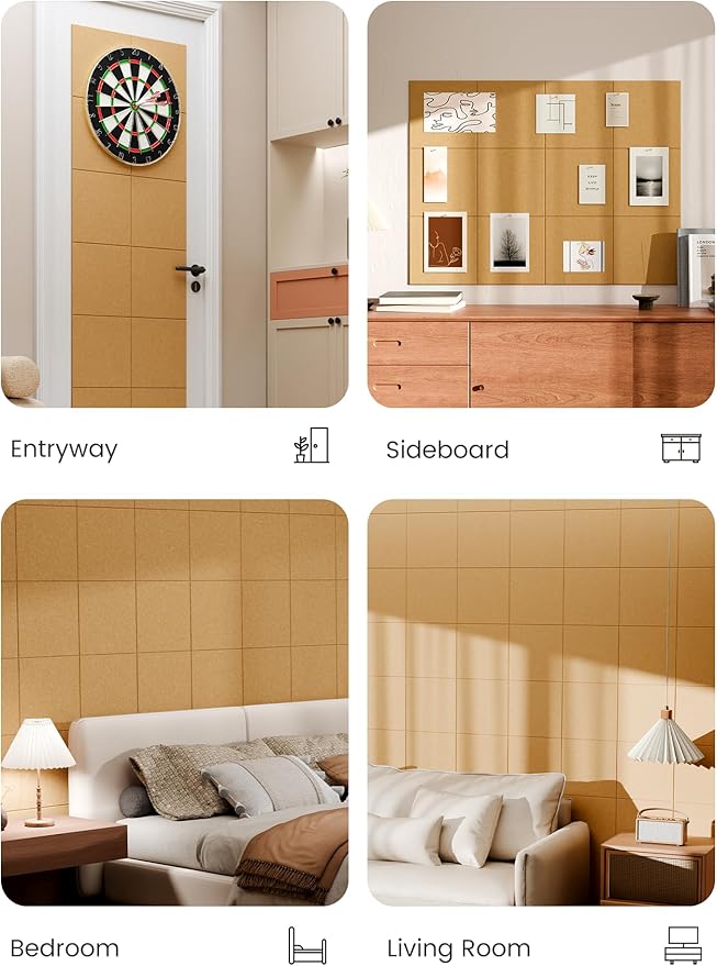 Bumusty Large Cork Board 48" x 36" Alternative - 12 Pack Felt Wall Tiles with 70 Safe Removable Adhesive Tabs, 30 Pushpins, Cork Boards for Walls Pin Board Bulletin Board Office Decor (Mustard Yellow)