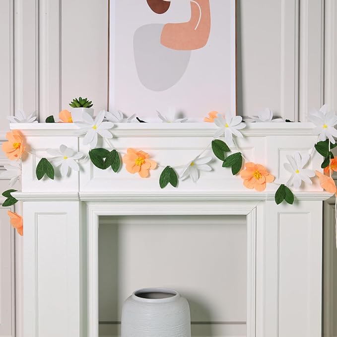 2Pcs Crepe Paper Flower Garlands, Handcrafted Hanging Flower Garland, Spring Flower Party Banners for Nursery Birthday Baby Shower Wedding Backdrop Decorations Supplies
