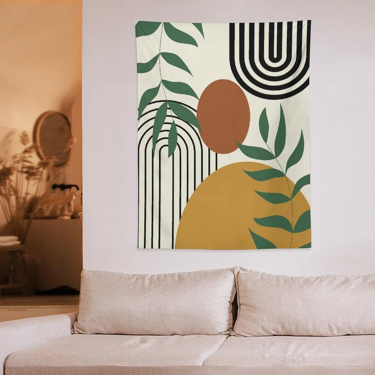 ICMOLYYENLO Boho Plant Aesthetic Tapestry, Abstract Medieval Arch Sun Home Aesthetic Wall Hanging For Bedroom Living Room Dormitory Tapestry 60x80 Inches