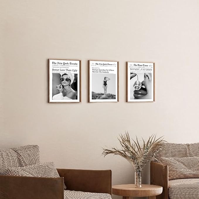 TWNSLLA Trendy Newspaper Wall Art Woman Searches For Where Men Get The Audacity Posters Prints,New York Times Wall Art Canvas,Vintage Bart Cart Decor Retro Girl Dorm Room Decor Aesthetic,8x10inchx6pcs,Unframed