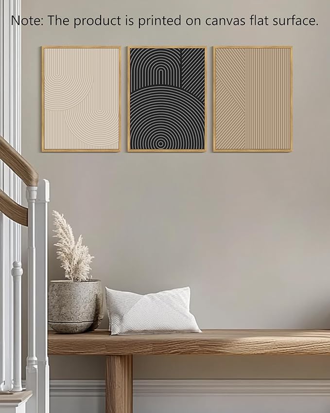 Drsoum Minimalist Boho Wall Art Framed Modern Abstract Neutral Line Wall Decor Mid Century Geometric Artwork Bedroom Living Room 12x16in Natural Framed