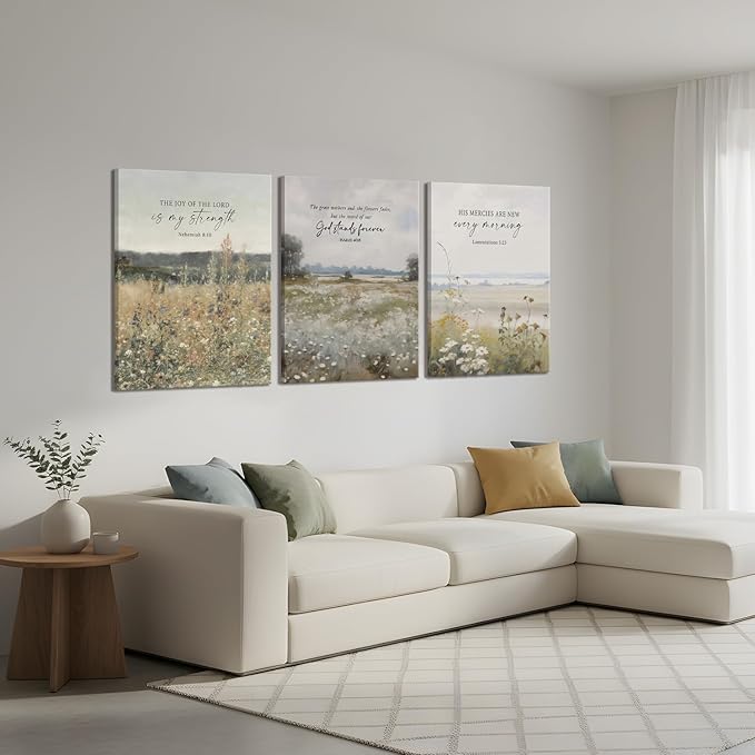 GJJXYCZF Christian Bible Verse Wall Art Jesus Scripture Floral Canvas Wall Decor Large Religious Neutral Farmhouse Landscape Art Painting for Church Prayer Room Living Room Bedroom 12"x16"