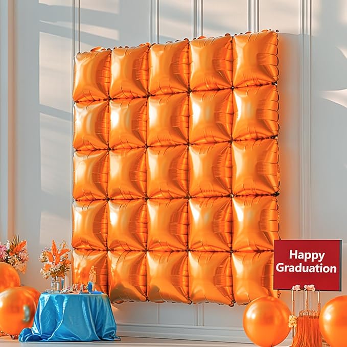 NISOCY 36PCS Orange Square Foil Balloons Wall Backdrop Double Sided Orange Balloon Tunnel Arch Kit for Birthday Graduation Wedding Halloween Thanksgiving Baby Shower Party Decorations